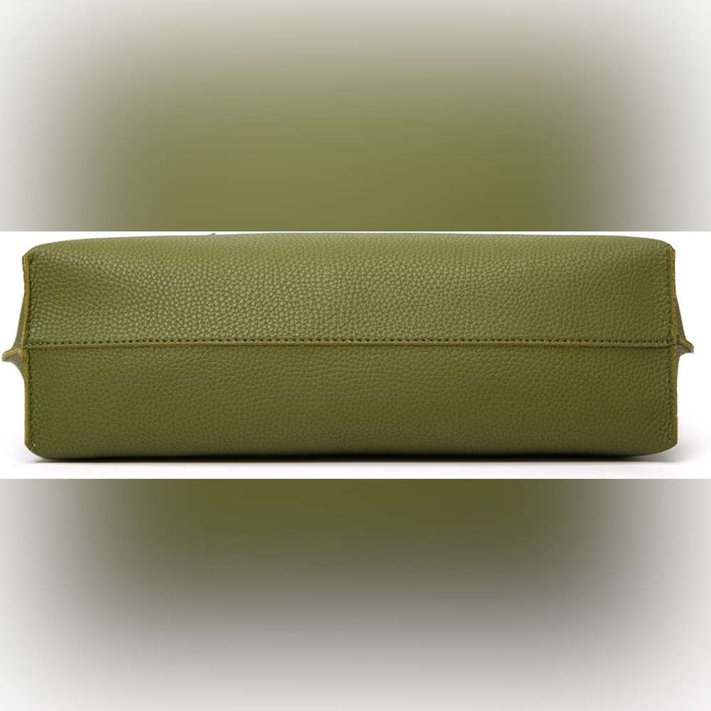 OLIVE GREEN SOFT FAUX LEATHER TOTE SHOULDER BAG - Picture 5 of 6